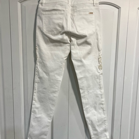 White House Black Market Winter White Skinny Jeans with Sparkly Embroidery - Picture 3 of 13